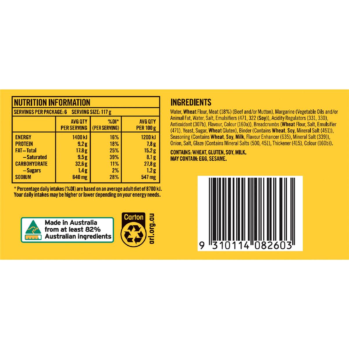 Four N Twenty Sausage Roll Jumbo 6pk 700g Woolworths