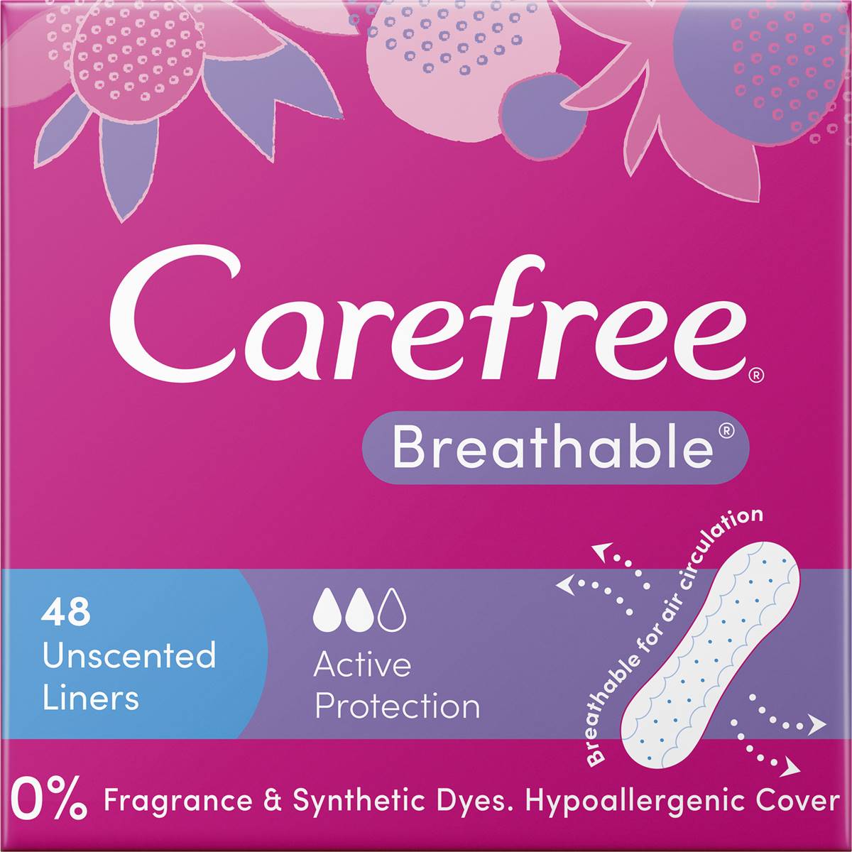 Carefree Panty Liners Breathable 48pk Woolworths