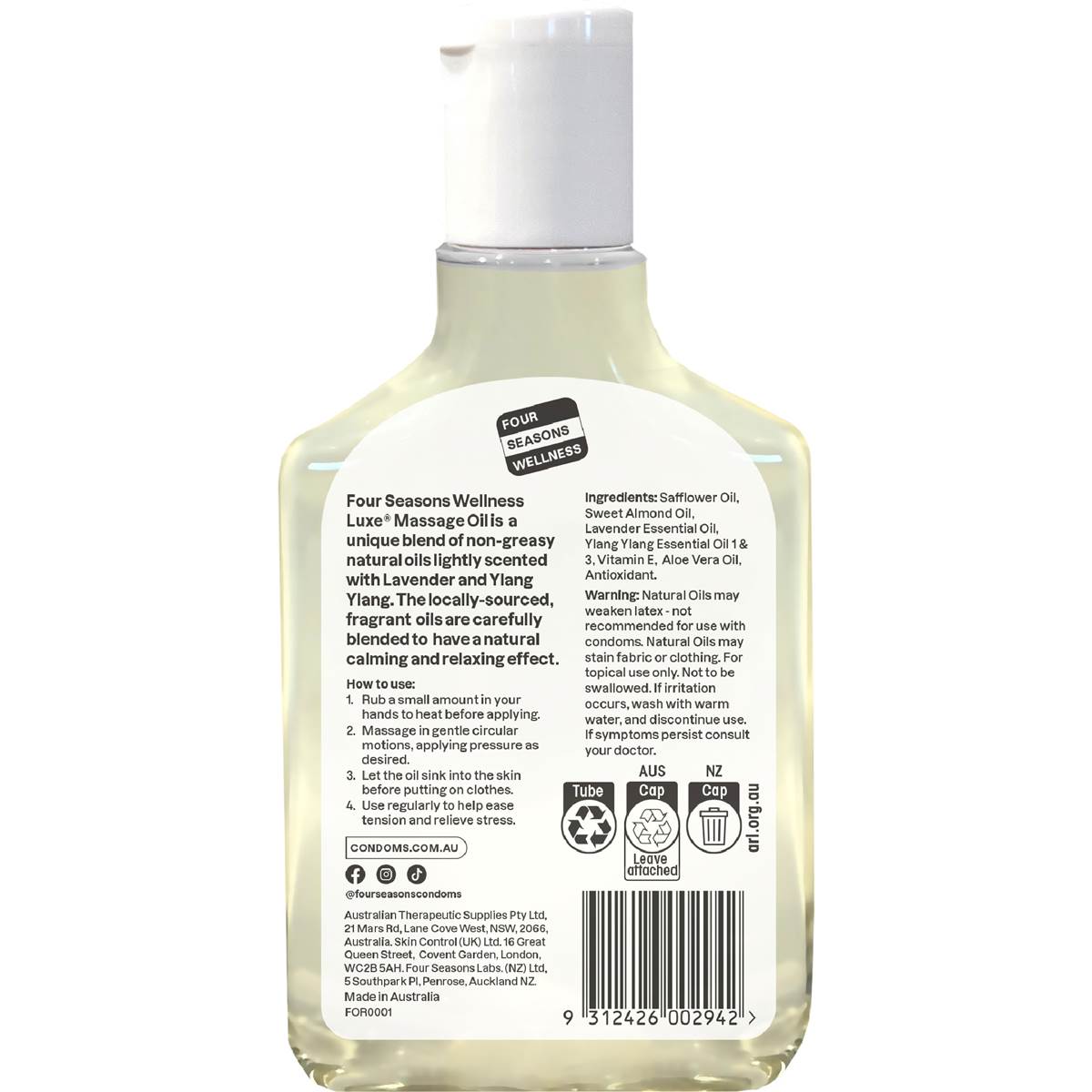Four Seasons Lubricants Massage Oil 150ml Woolworths