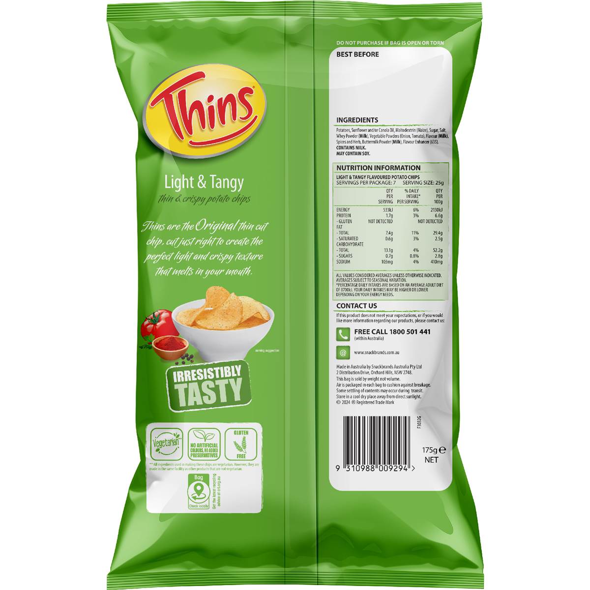 Thins Chips Share Pack Light & Tangy 175g Woolworths