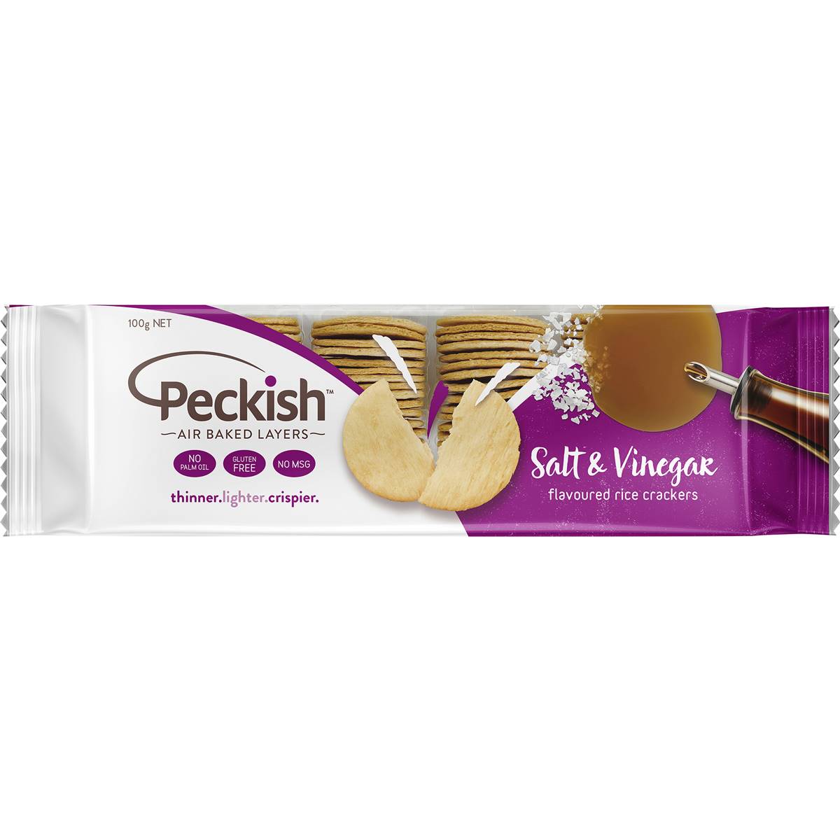 Peckish Thins Rice Crackers Salt And Vinegar 100g Woolworths