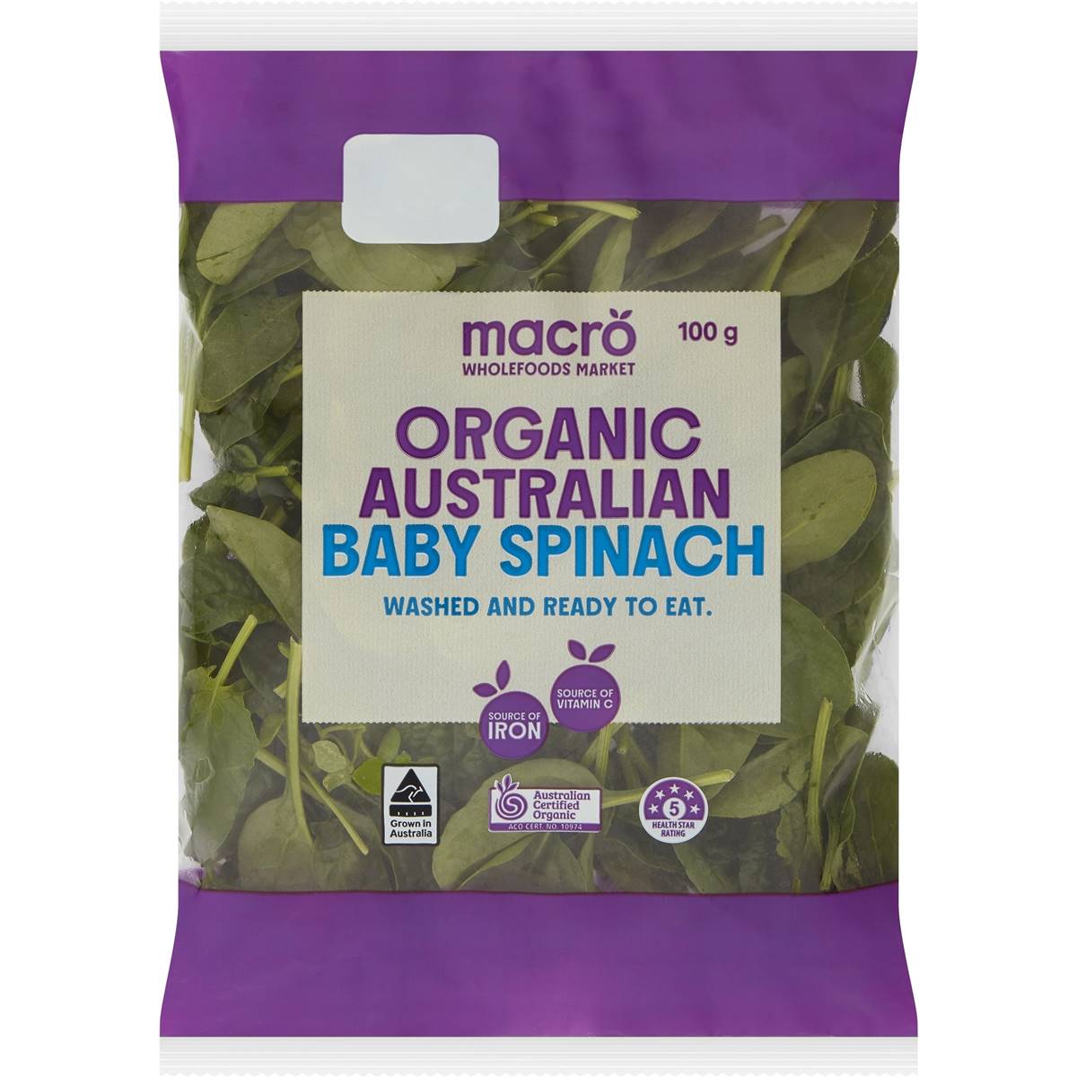Spinach Baby Organic 100g Woolworths