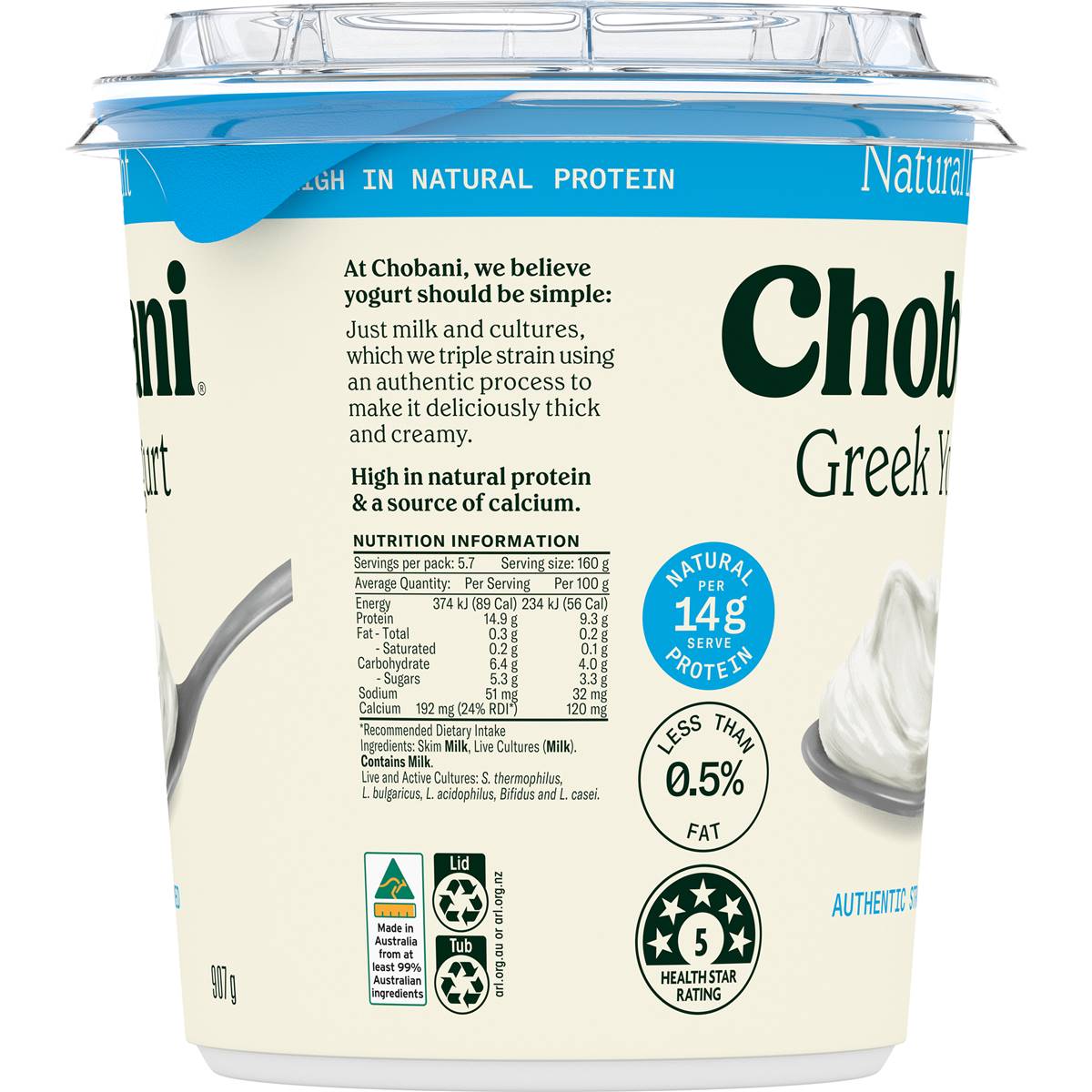 Chobani No Fat Plain Yoghurt 907g Woolworths