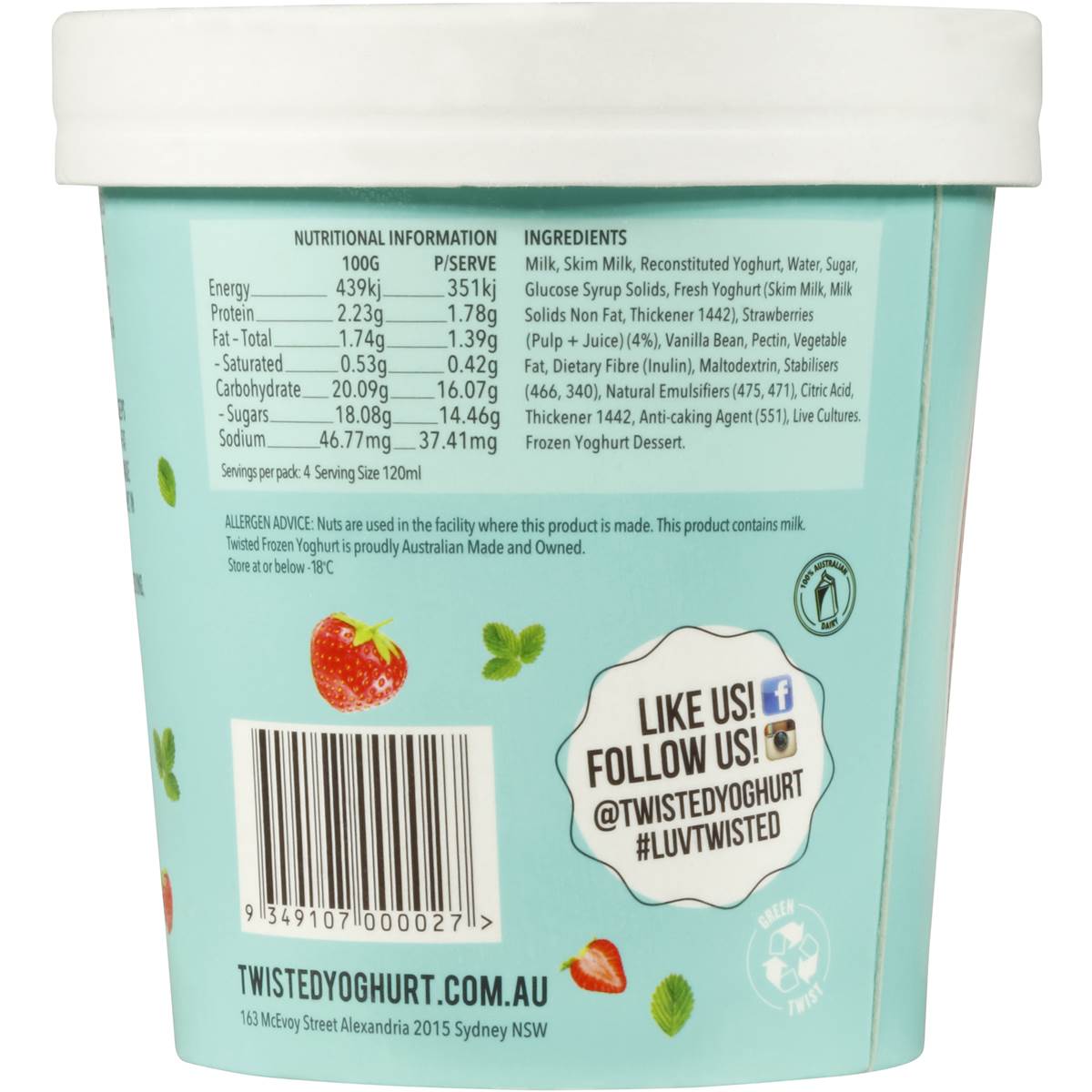 Twisted Frozen Yoghurt Strawberry & Vanilla 450ml tub Woolworths