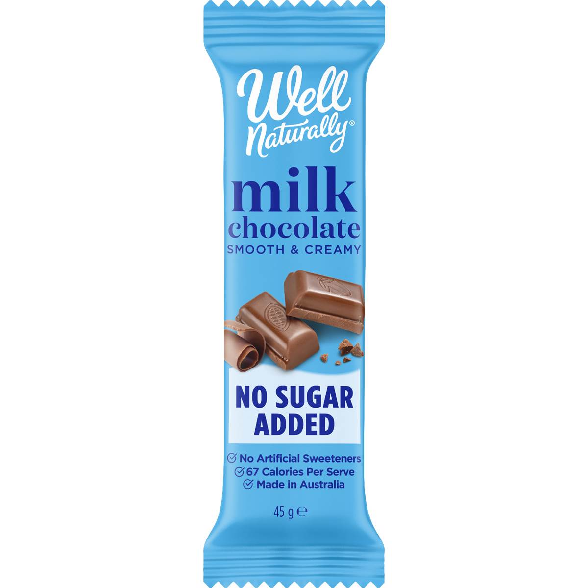 Well Naturally No Sugar Added Milk Choc Bar 45g Woolworths
