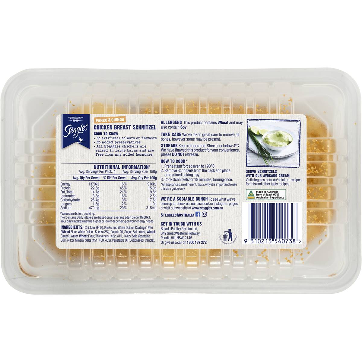 Steggles Chicken Breast Schnitzel Panko & Quinoa 600g Woolworths