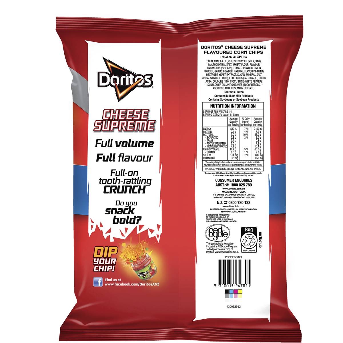 Doritos Corn Chips Cheese Supreme 330g Woolworths