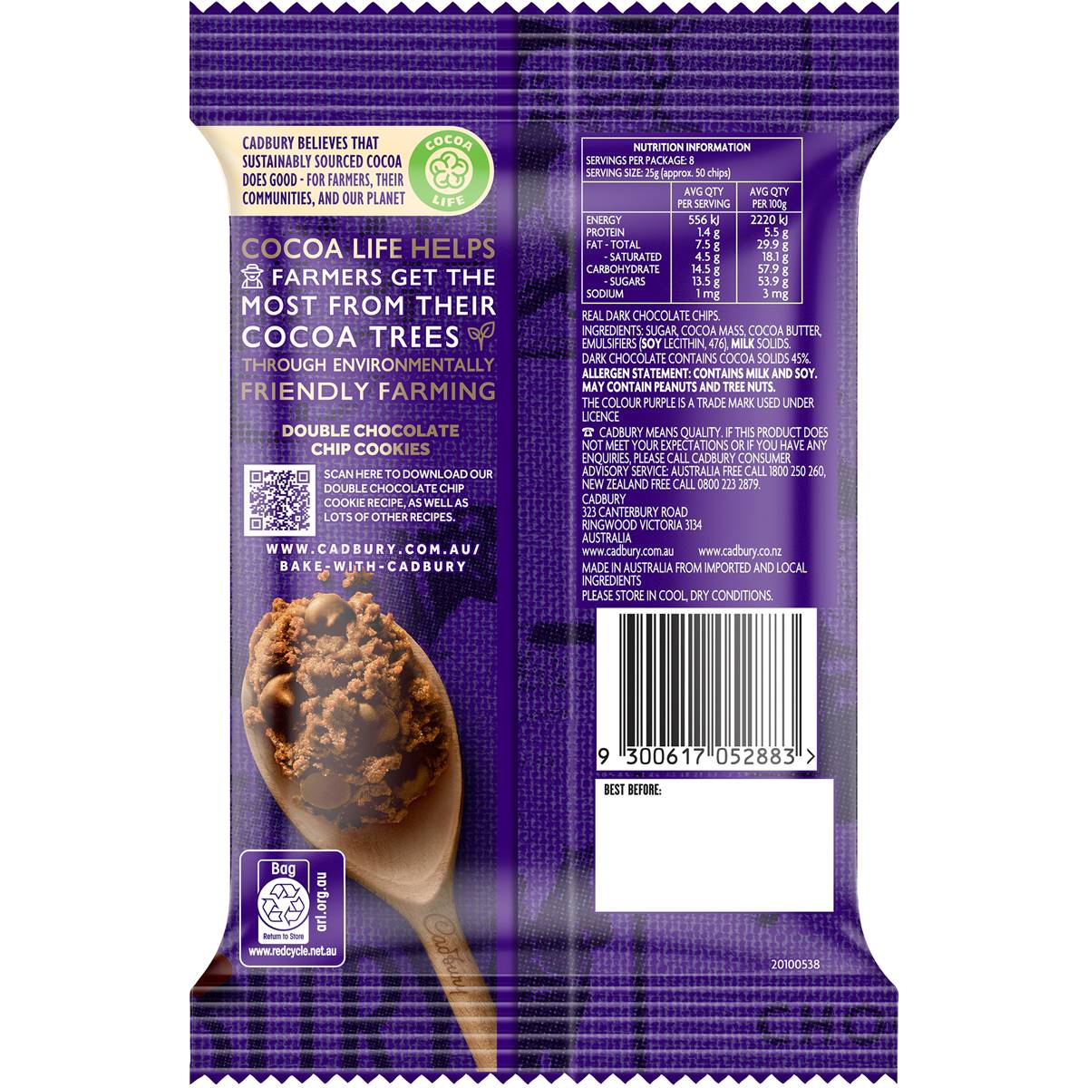 Cadbury Baking Dark Chocolate Chips 200g Woolworths